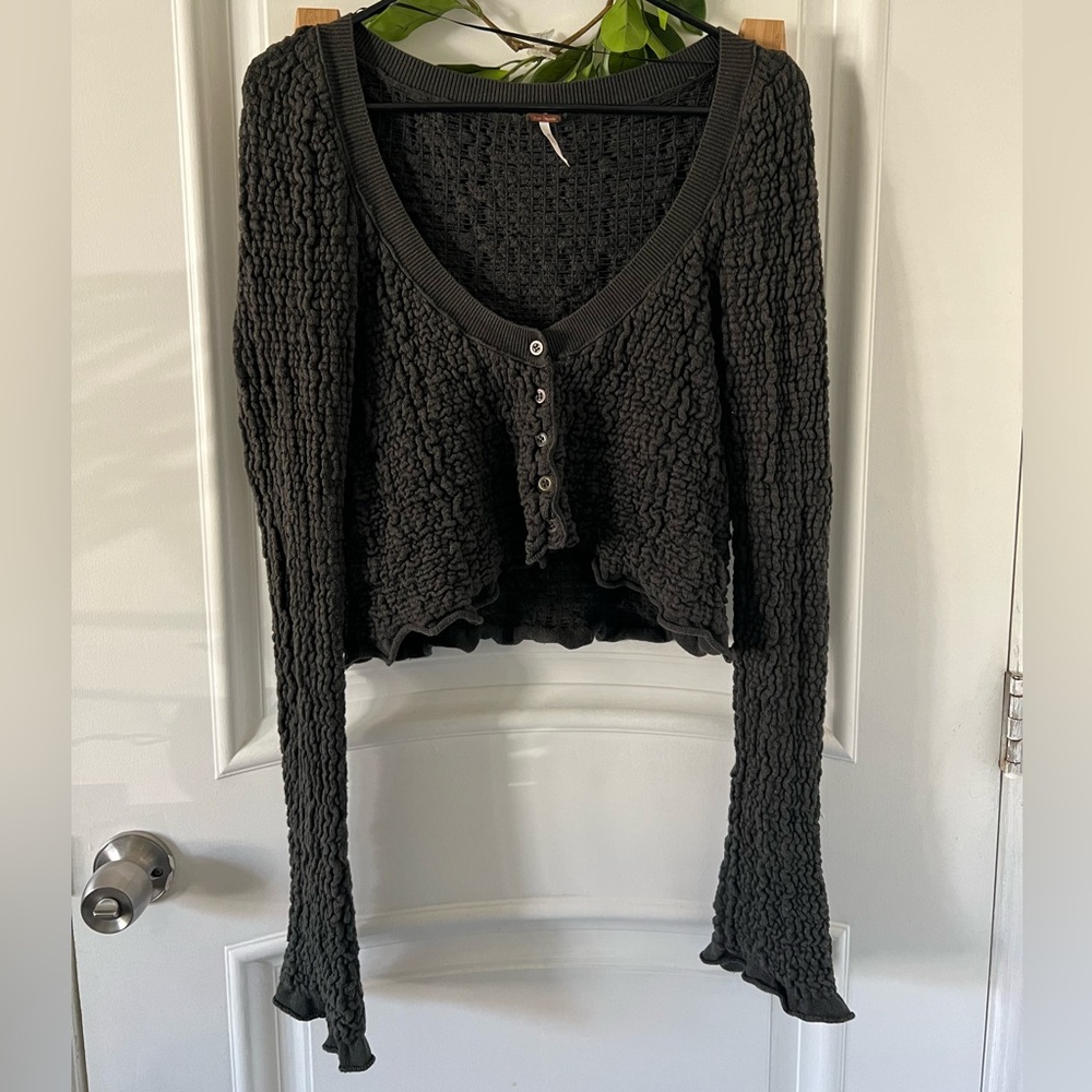 Free People Charcoal Grey Textured Stretchy Knit